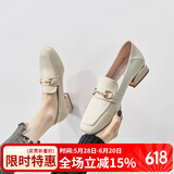 ZHR单鞋女英伦风舒适方头乐福鞋女增高两穿粗跟小皮鞋女猪皮鞋垫透气舒适 K196 米色 38