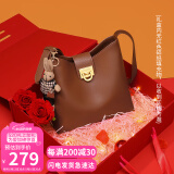 viney牛皮包包女包品牌水桶包轻奢单肩斜挎包生日520送女朋友礼物老婆