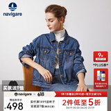 Navigare意大利小帆船女士短外套秋冬复古牛仔服纯棉亲肤休闲简约夹克外套 方钠石蓝 L