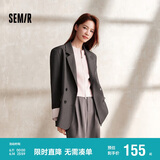 森马外套女中长款盘扣国潮高街宽松春秋拼接休闲西服107624111001