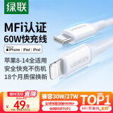 绿联【MFi认证不弹窗】适用苹果充电线Type-C数据线PD30/20W快充to Lightning闪电接口iPhone14/13手机