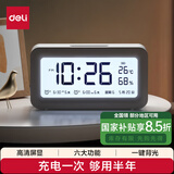 得力（deli）儿童节礼物充电电子闹钟背光家用学生儿童温湿度计床头钟开学升学必备白 LE103A