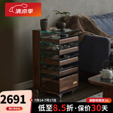 色格黑胡桃木茶具收纳玻璃展示柜储物柜可移动实木茶水边柜茶台杯架 茶具展示柜