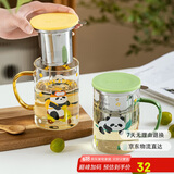 摩登主妇mototo熊猫泡茶杯家用玻璃杯子女新款2024水杯茶水分离杯-黄色