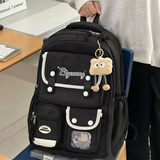 双星书包女初中生高中学生大容量双肩包学院风可爱休闲百搭电脑背包男 黑色【带长腿饼干挂件】