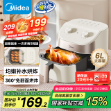 美的（Midea）全自动空气炸锅家用 不用翻面 宽口实用大容量 蒸汽嫩烤 易用旋钮控时温 金属内腔 6L KZE6017