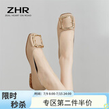 ZHR单鞋女软平底浅口豆豆女鞋仙女风轻便懒人鞋一脚蹬 AH95F 杏色 37