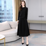 楚馨2025春秋季新款女装时尚气质宽松女士套装长袖连衣裙中长款裙子 黑色 3XL (145到155斤)