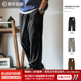马登工装雪尼尔垂感聪明裤美式巴恩风直筒休闲裤仿灯芯绒束脚长裤子男 黑色 L