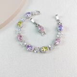 XUPING旭平首饰合金时尚【四叶花】彩宝系列镶嵌人造石手链送礼饰品 紫粉绿链长约15.5+2.5cm