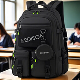 Edison高中生书包大容量初中大学生防泼水双肩包旅行背包 K2272-1黑色