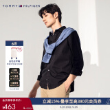 TOMMY HILFIGER春夏季男装商务休闲通勤纯色亚洲合身版长袖衬衣衬衫男外套97982 黑色017 S (推荐：110-120斤)