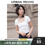 UR秋季新款女装旷野美拉德褶皱修身套头短袖T恤UWM440004 本白 M