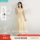 茵曼（INMAN）章若楠同款欧若风法式吊带连衣裙2025夏季新品女装淡鹅黄色裙子 浅黄色 (方领)【好评返现】 XL