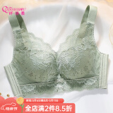 纤诗柔新款内衣女薄款大胸显小收副乳透气洞洞杯上托防下垂无钢圈胸罩夏 绿色 95C