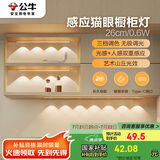 公牛（BULL）感应猫眼橱柜灯磁吸充电山丘光效展柜玄关氛围小夜灯 银26cm三色