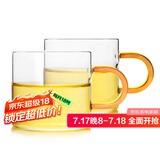 雅集品茗小茶杯2个 功夫花茶杯子带把 加厚耐热办公品杯120ml