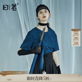 日着原创设计女装2024夏季新款简约短袖上衣残月植绒印花T恤 残夜蓝 XL