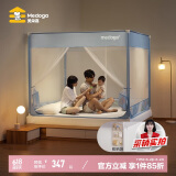 A类抑菌婴儿防摔蚊帐架1.5米家用回底三开门清风蓝【蚊帐+收纳袋