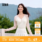 森马（Semir）【云柔亲肤】长袖t恤女短款V领修身上衣24年新款插肩袖休闲薄外套 粉色调01315 S