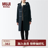 无印良品（MUJI）女式羊毛混牛角扣大衣长款连帽毛呢呢子外套秋冬季外衣女装 深藏青色2A L (165/88A)