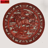 依山锦绣东阳木雕挂件香樟木58厘米福字中式玄关双龙挂画圆形壁挂乔迁礼物 麒麟送宝