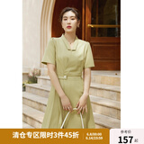 独束大码女装西装连衣裙女夏新款胖mm法式桔梗裙气质赫本风小黑裙 黄绿色 M