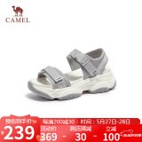 骆驼（CAMEL）动感风织带细闪车缝线魔术贴松糕底运动凉鞋 L23M504136 银/灰 38
