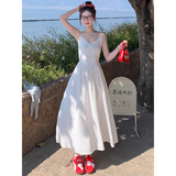 妙奕嘉白色连衣裙女夏季裙子2025新款长裙小个子女装纯欲海边度假沙滩裙 芭蕾风蕾丝镂空吊带连衣裙 L 【建议95-105斤】