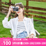 百图betu女装秋季新款衬衫百搭薄款口袋设计长袖衬衫女2307T44 白色 S （蓝色05/27、白色、绿色05/19发货）