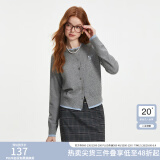 范思蓝恩撞色拼接针织开衫女秋2024新款蝴蝶结刺绣减龄上衣13122 松灰色 M