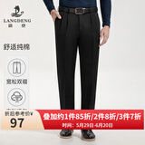 浪登商务休闲裤男士中年宽松裤子纯色棉质春夏季弹力爸爸直筒长裤 厚款 YC531-黑色|双褶 36 (2.77尺)92cm