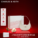 CHARLES&KEITH三角扣新月包腋下包单肩包包女包女友生日母亲节礼物CK2-50271205 粉白色Chalk S