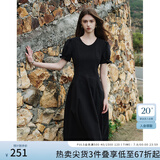 范思蓝恩夏季腰精裙气质收腰无袖背心连衣裙女夏季新款海边度假显瘦裙 黑色-有袖 XL