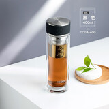 膳魔师（THERMOS）双层玻璃杯400ml高硼硅水杯子茶水分离茶杯带茶漏TCGA-400-D-BK