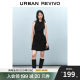 UR2025春季新款女摩登气质褶皱收腰显瘦无袖连衣裙UYY750030 黑色 L
