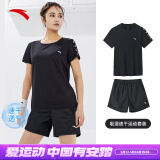 安踏速干运动套装女士夏季款透气健身跑步体育中考专用瑜伽跳操衣服 【速干套装】基础黑-6 2XL/180