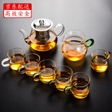 瓷牌茗茶具（cipaiming teaset） 透明玻璃茶具整套套装家用功夫茶壶茶杯会客泡茶器 透明八骏壶6彩把杯+绿柄公杯