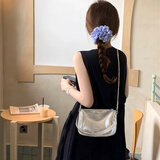 麓格立包包女包2025新款链条包纯色PU质感包手提小包百搭简约链条斜挎包 链条包【银色】