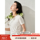 茵曼（INMAN）【纯棉】不规则扭结圆领短袖t恤2025夏季新款女装修身显瘦上衣 珍珠白 -18525112 M