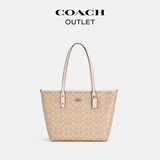 蔻驰（COACH）奥莱女士夏季女包经典标志CITY拉链托特包单肩手提包礼物city30 沙黄色/粉笔白色（新版）