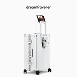 梦旅者多功能行李箱铝框拉杆箱皮箱万向轮旅行箱男女 28英寸哑光白色