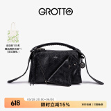 GROTTO个乐新款翻领包mini真皮轻便手提单肩斜挎包手机包小包礼物 经典黑（羊皮） mini