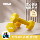 朗威哑铃女士家用健身瘦手臂儿童小亚玲纯铁有氧力量训练 柠檬黄1KG*2