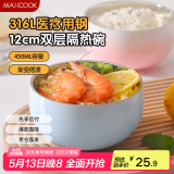 美厨（maxcook）316L不锈钢碗 汤碗双层隔热 饭碗餐具面碗12cm 渐变篮MCWA9058