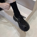 铂呐苓小皮鞋女2025新款日系jk制服配裙子厚底粗跟乐福鞋黑色工作鞋 英伦风单鞋【亮面】 36
