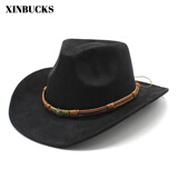 XINBUCKS西部牛仔帽少数名族风礼帽休闲爵士帽户外旅游舞台道具毛毡帽子 黑色 适合55-58cm