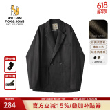 William fox&sons新复古回潮仿麂皮绒小西服男轻商务复古宽松易打理便西休闲西装男 黑色（双排扣） XL /52