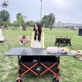 鹿营地摆摊推车露营车一体车小吃车超大款聚拢可升降地摊移动夜市餐车 PLUS 170x60 黑桌+橙黑车