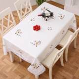 白萱餐桌布艺田园欧式纯棉麻手绣花小清新现代简约台布茶几长方形家用 丝带绣-白竹节布太阳花 130*180cm